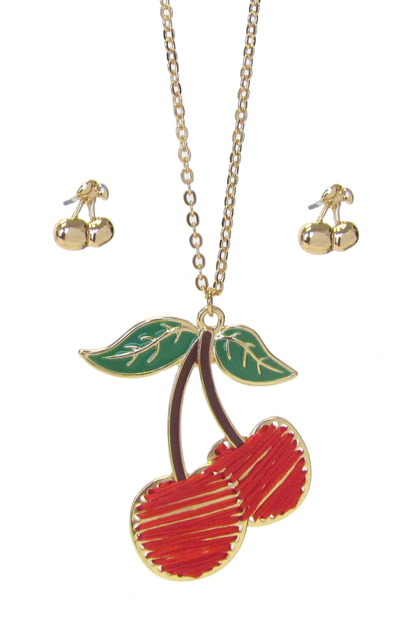 Stitch cherry pendant necklace set