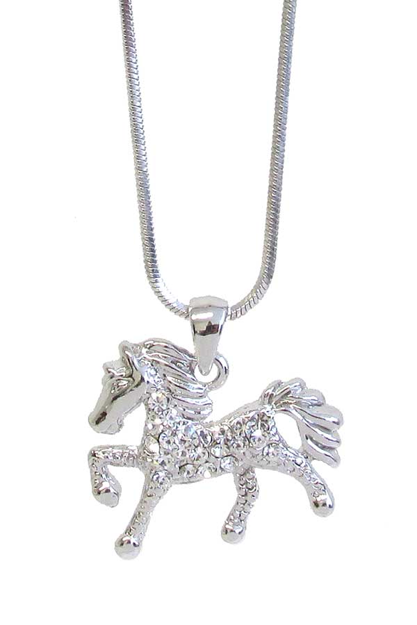 MADE IN KOREA WHITEGOLD PLATING HORSE PENDANT NECKLACE