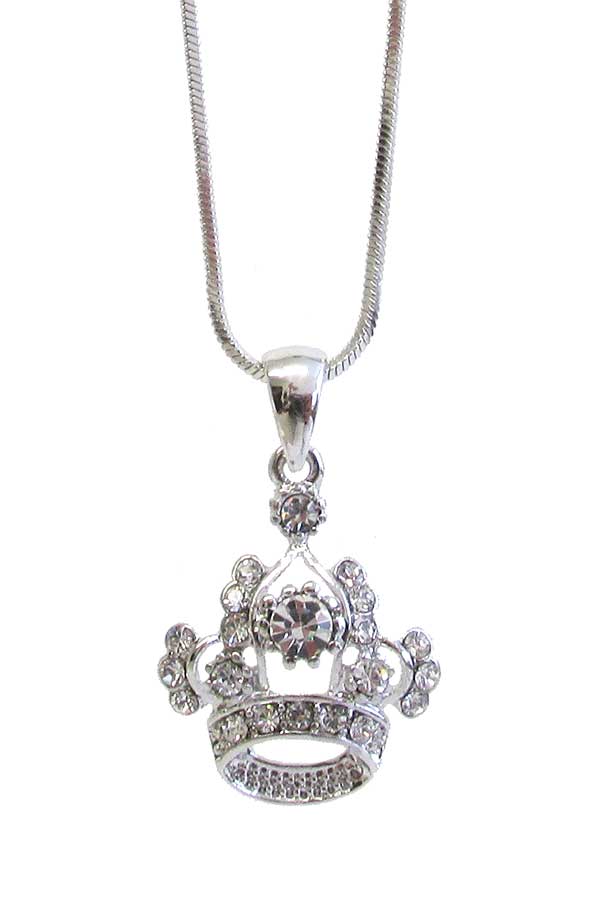 WHITEGOLD PLATING CROWN PENDANT NECKLACE