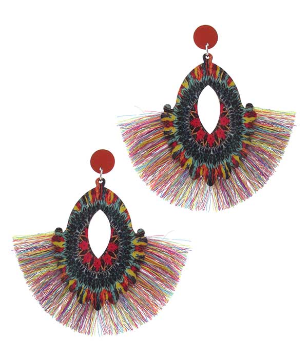 OVAL FAX TASSEL EARRING