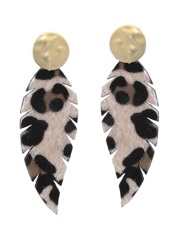 Animal print leatherette feather earring