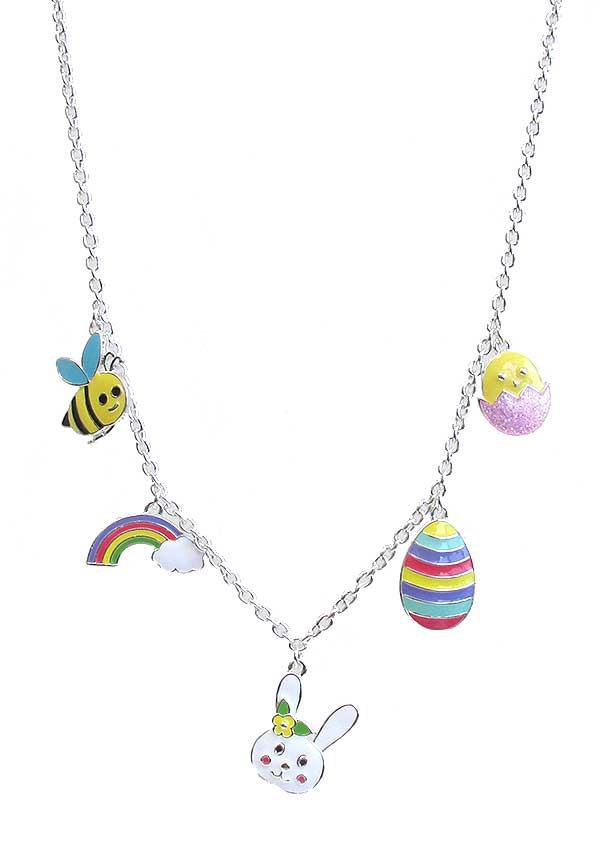 Easter theme multi charm dangle necklace