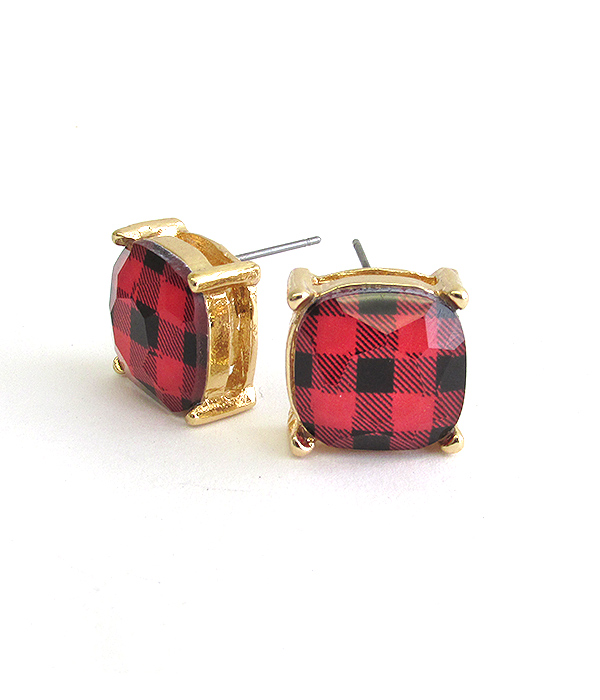 FACET STONE STUD EARRING - PLAID