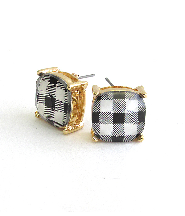 FACET STONE STUD EARRING - PLAID