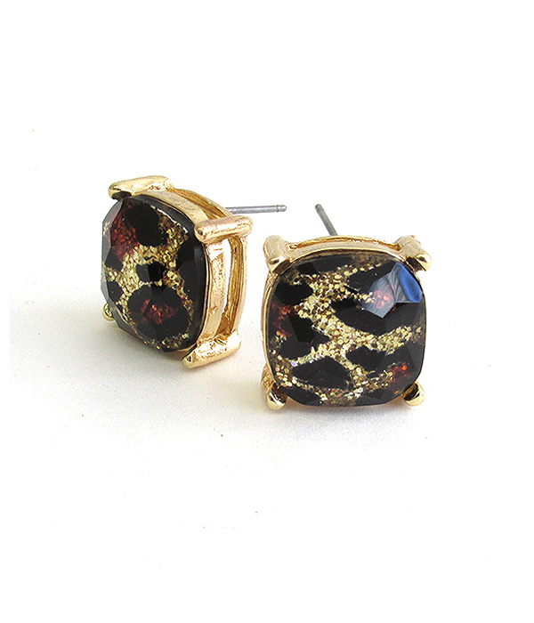 FACET STONE STUD EARRING - LEOPARD