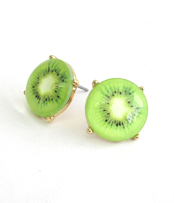 FRUIT THEME CABOCHON STUD EARRING - KIWI