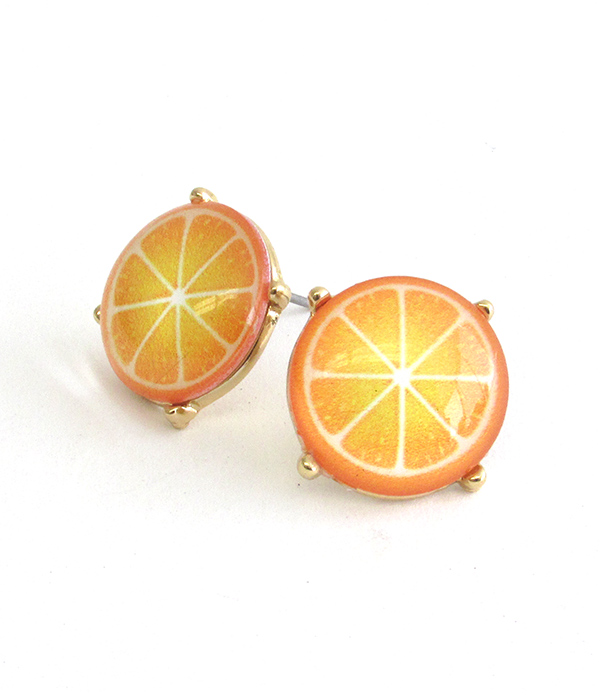 FRUIT THEME CABOCHON STUD EARRING - ORANGE