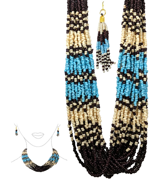 Seedbead multi layer chunky necklace