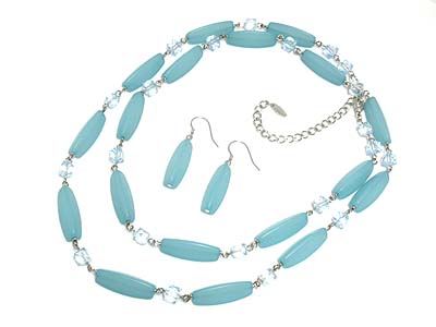 Acrylic bar and beads long necklace and earring set