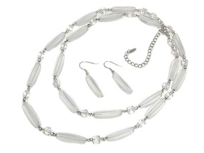 Acrylic bar and beads long necklace and earring set