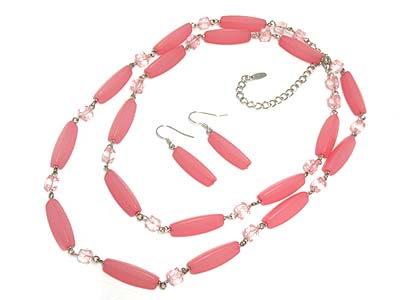 Acrylic bar and beads long necklace and earring set
