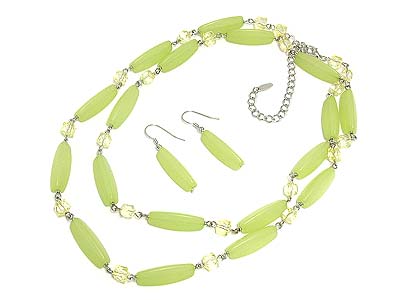 Acrylic bar and beads long necklace and earring set