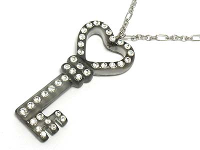 Transparent lucite and crystal key necklace