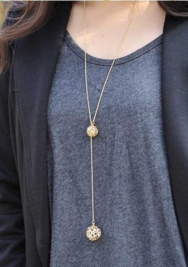 Two crystals ball necklace