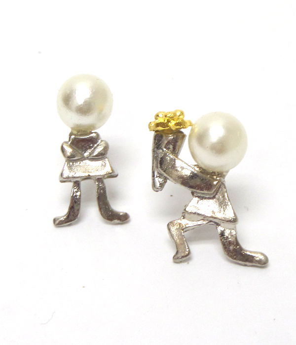 Pearl love propose couple unblance stud earrings