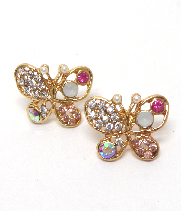 Butterfly with crystal and pearls earrings