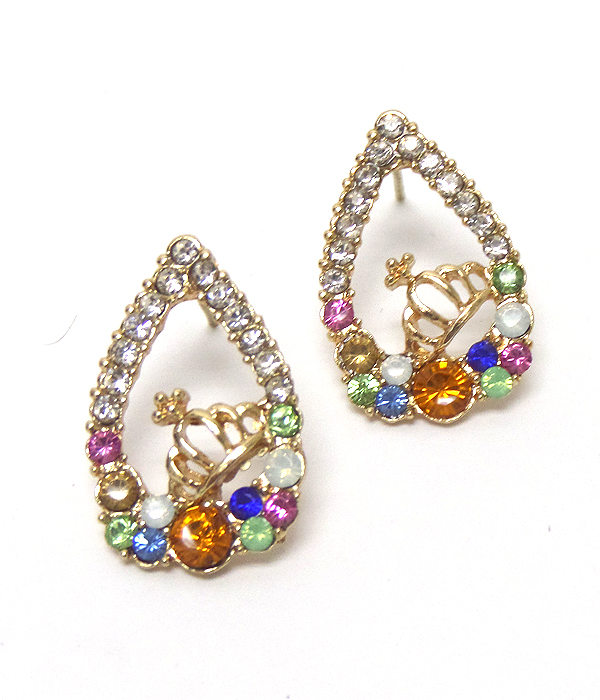 Teardrop shape crown stud earrrings 