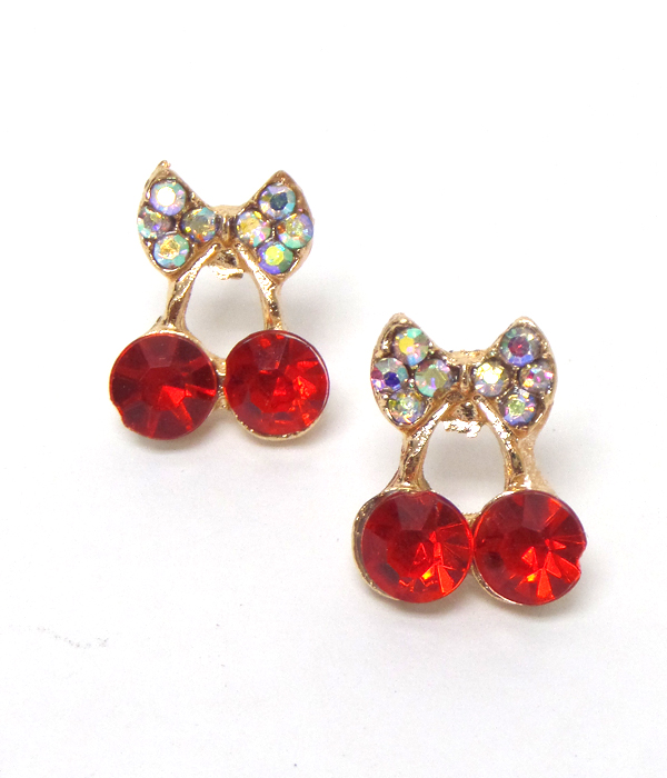 Bow with cherries stud earrings 