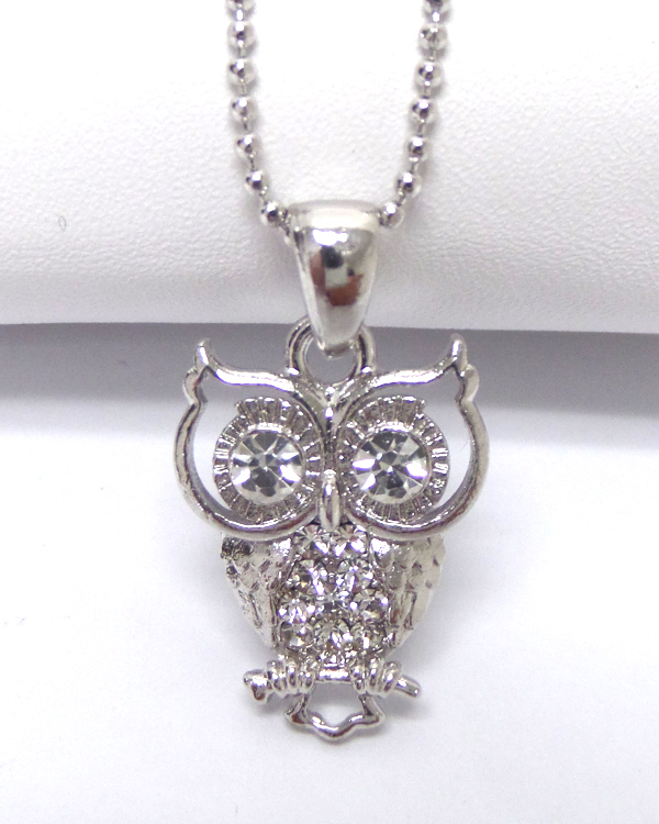Made in korea whitegold plating crystal owl pendant necklace 