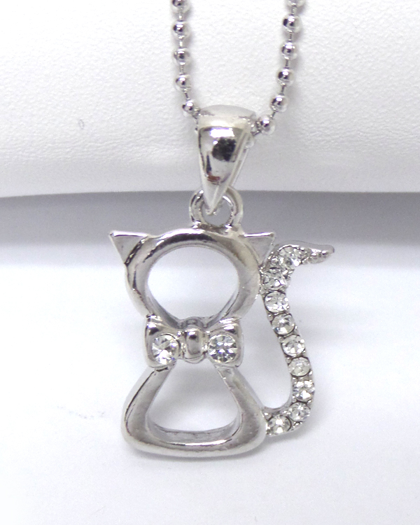 Made in korea whitegold plating crystal kitten pendant necklace