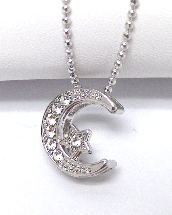 Made in korea whitegold plating crystal half  moon pendant necklace