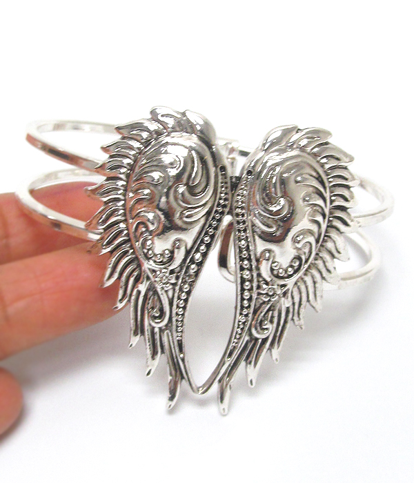 Utensil spoon textured bangle bracelet - angel wing