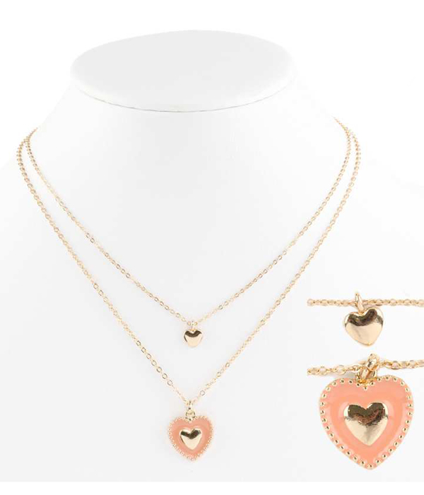 Heart pendant double layer necklace
