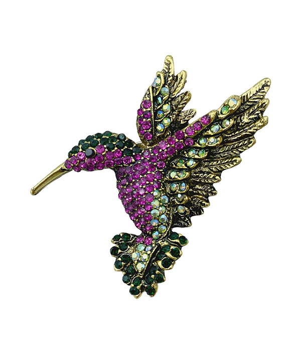 Rhinestone hummingbird brooch