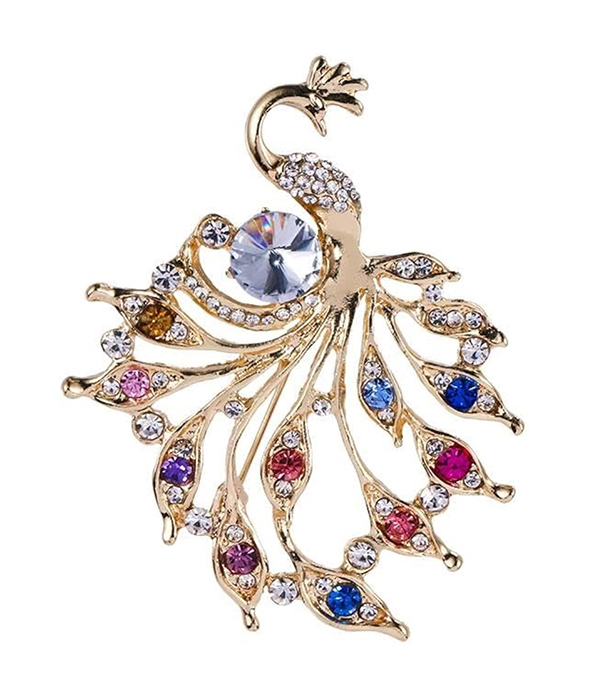 Rhinestone peacock brooch