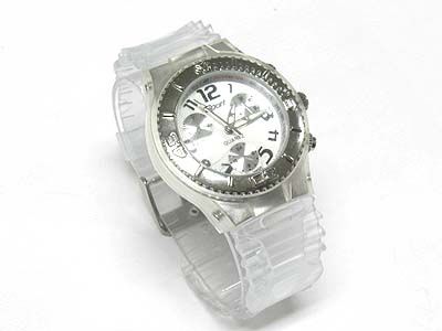 Crystal frame semi clear band watch 
