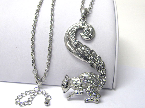 Crystal stud long tailed squirrel long necklace