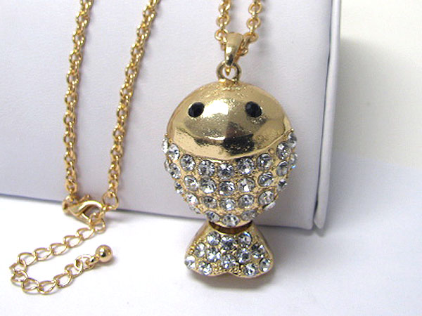 Crystal stud body puff fish long necklace