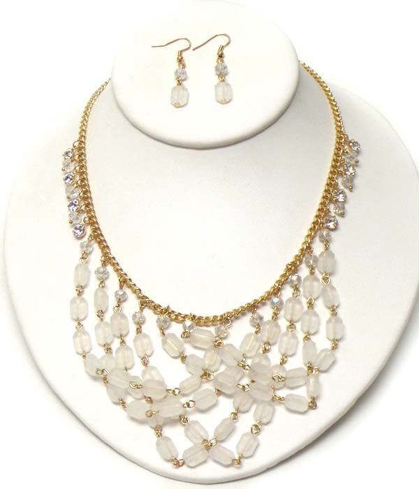 Multi acrylic stone drop and crystal side bib necklace earring set