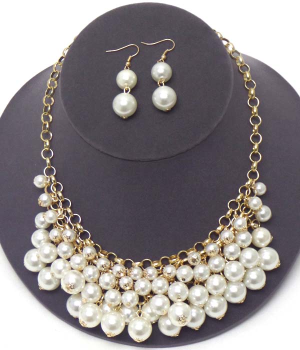 Multi pearl drop statement necklace earring set