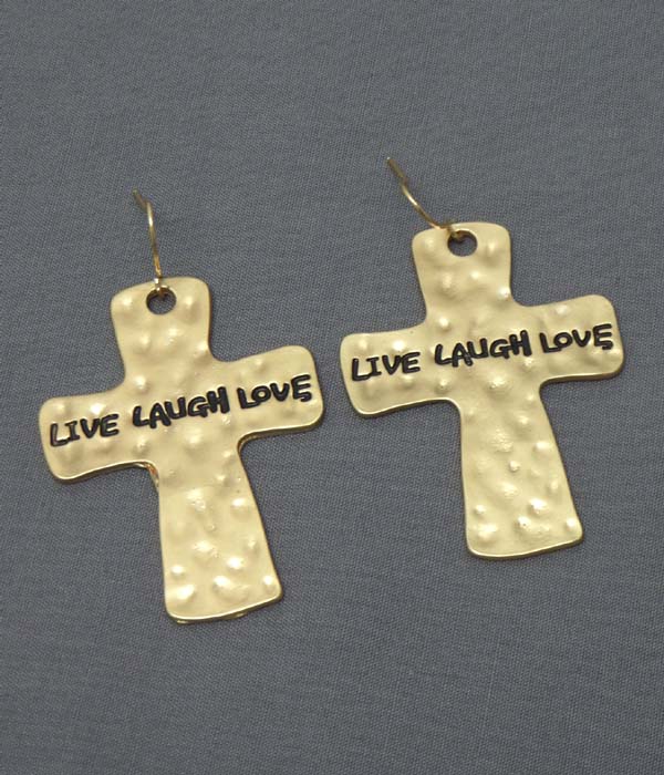 Religious inspiration hammered metal cross earring