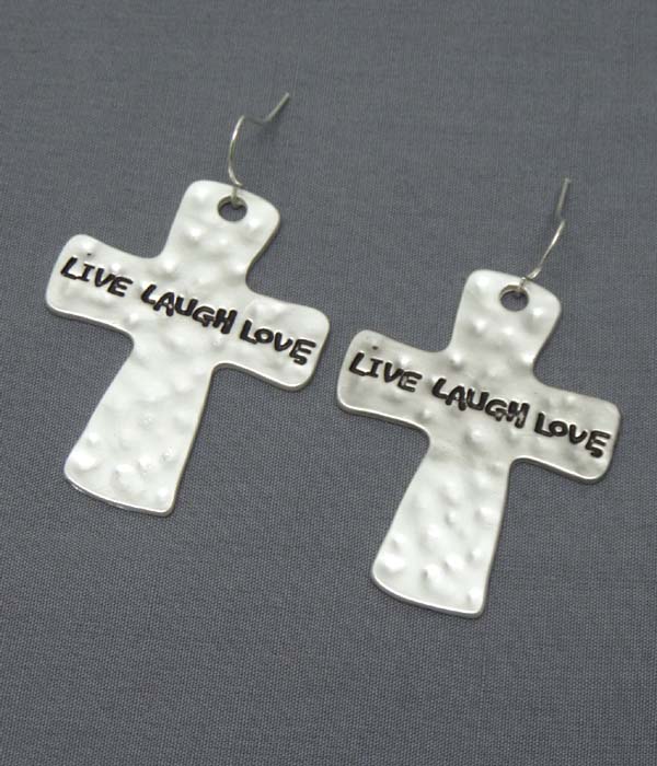 Religious inspiration hammered metal cross earring