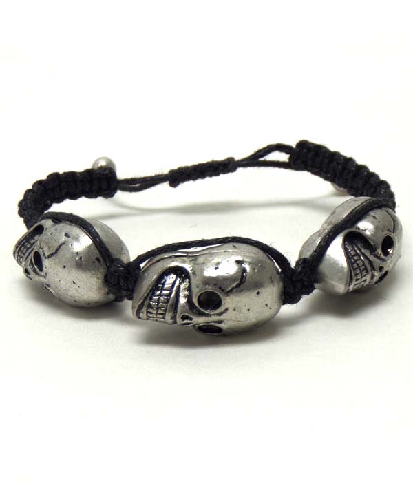 Triple skull cord link bracelet