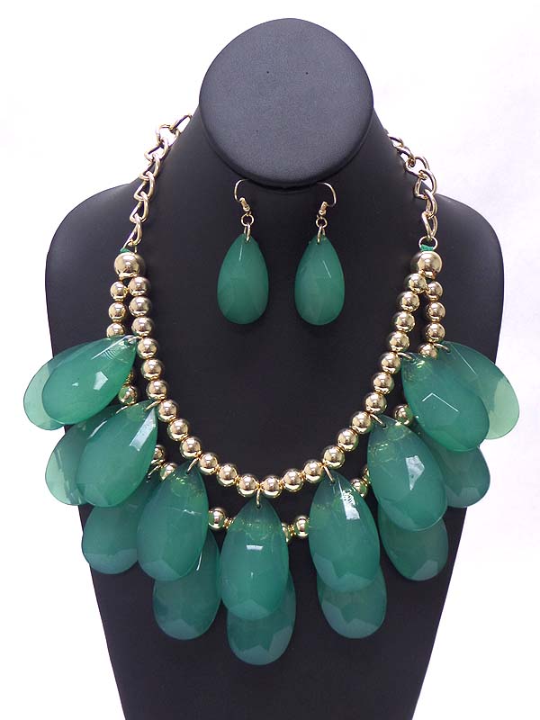 Multi acrylic teardrop double layer necklace earring set