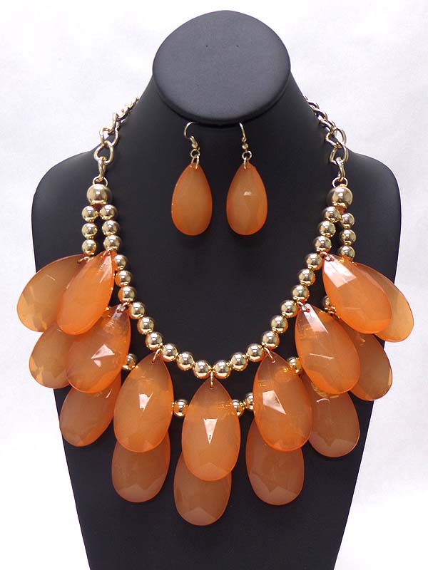 Multi acrylic teardrop double layer necklace earring set