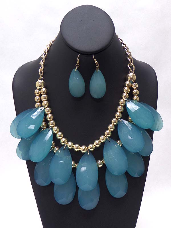 Multi acrylic teardrop double layer necklace earring set