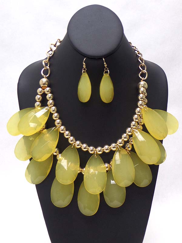 Multi acrylic teardrop double layer necklace earring set