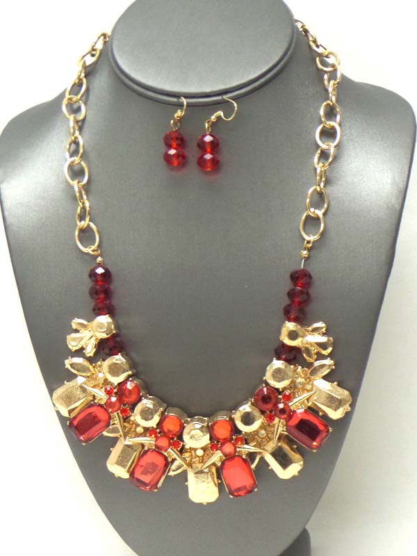 Crystal and acrylic stone mix necklace earring set