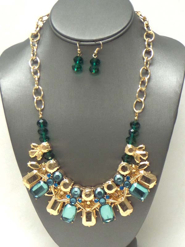 Crystal and acrylic stone mix necklace earring set