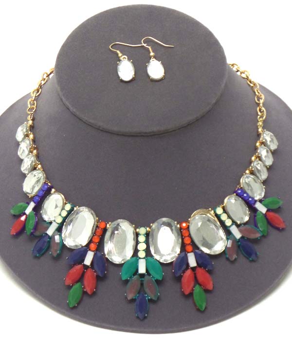 Multi color and shape acrylic stone necklace earring set