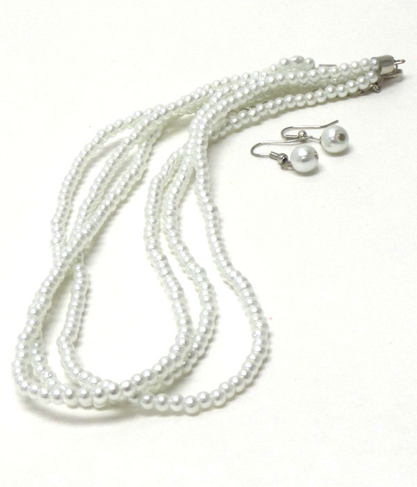 3 layered multi pearl necklace earring set