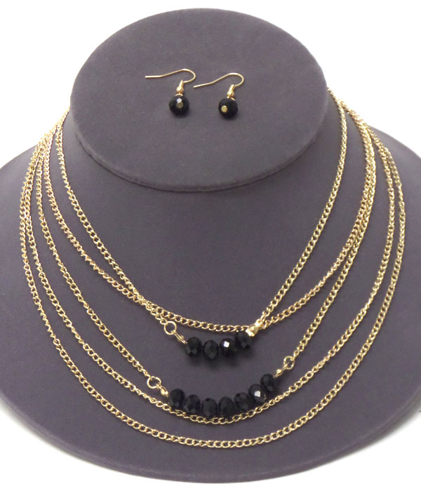 Multi layer chain and facet stone accent necklace earring set