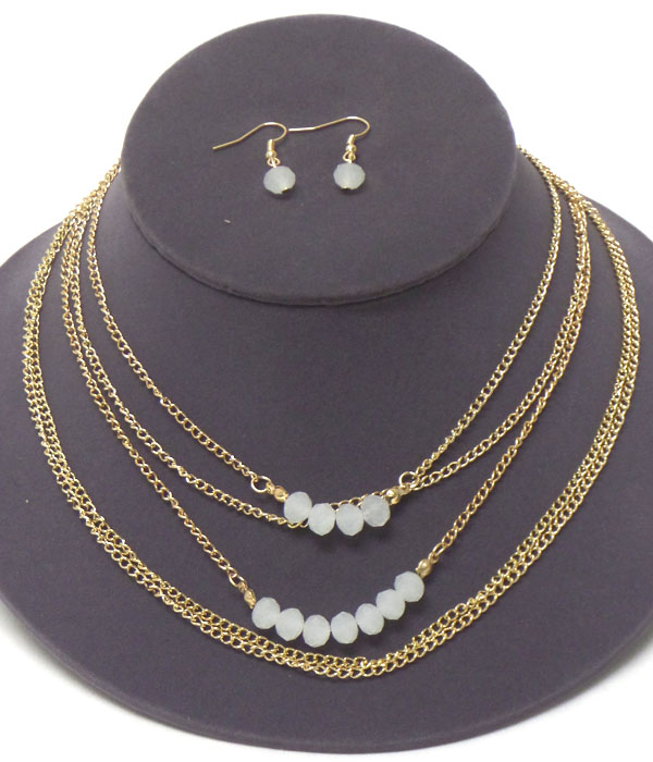 Multi layer chain and facet stone accent necklace earring set