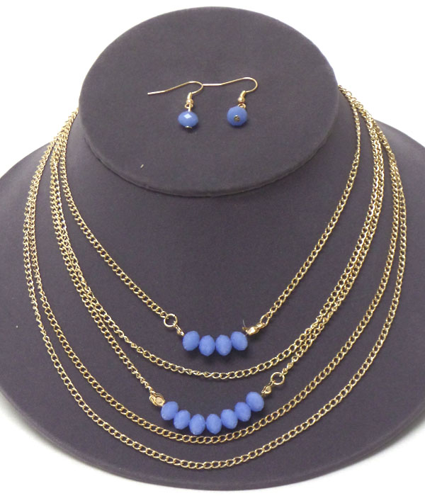 Multi layer chain and facet stone accent necklace earring set