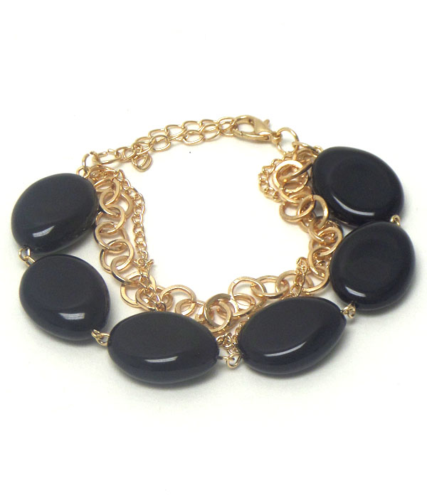 Chunky oval bead and chain mix bracelet