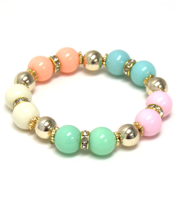 Multi acrylic and metal ball mix stretch bracelet